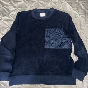 Billy Reid Men’s Dark Blue Crewneck Sweater with Quilted Pocket